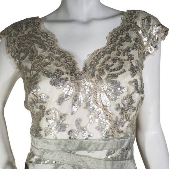 Tadashi Shoji Lace Sheath Cocktail Dress Ivory Gold Size 8 Preowned - Picture 2 of 6